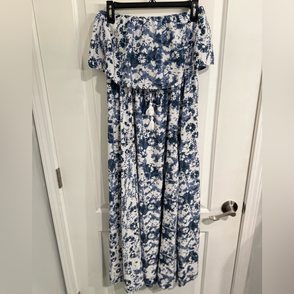 Blue and White Tie Dye Sleeveless Maxi Dress